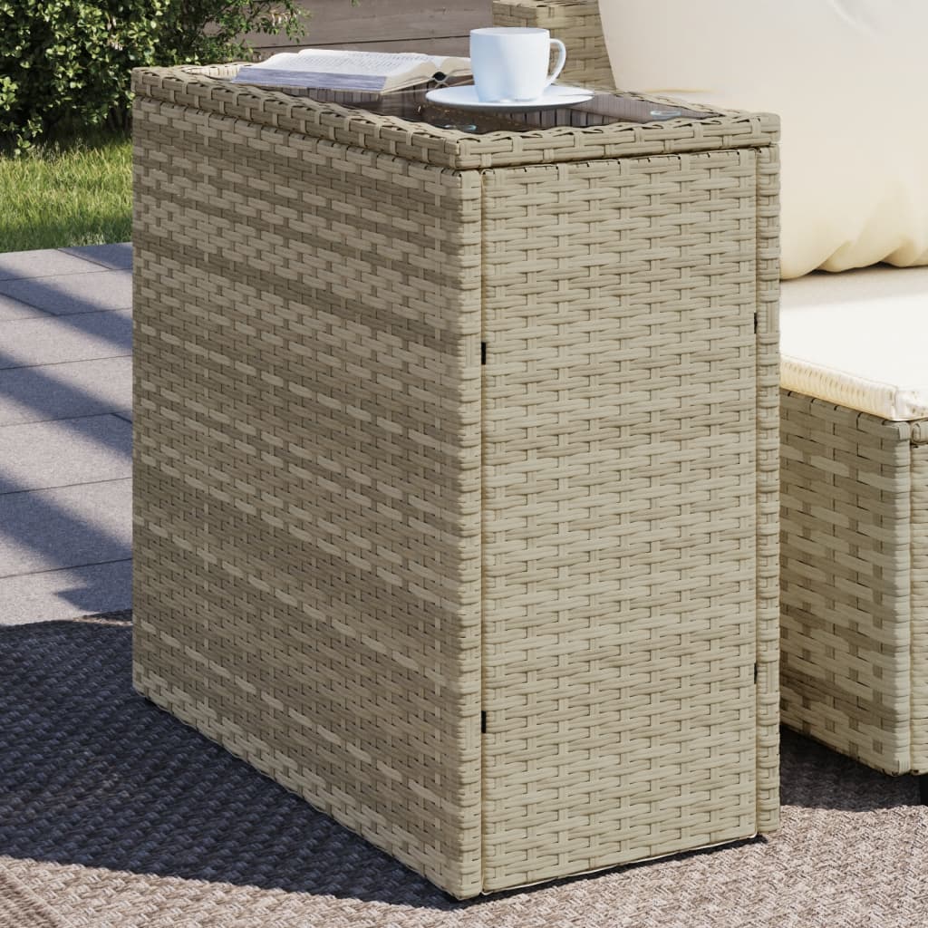 Garden Side Table with Glass Top Light Grey 58x27,5x55 cm Poly Rattan