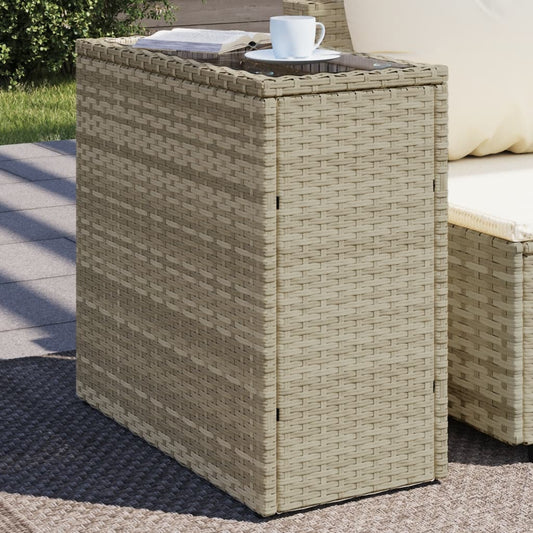 Garden Side Table with Glass Top Light Grey 58x27,5x55 cm Poly Rattan