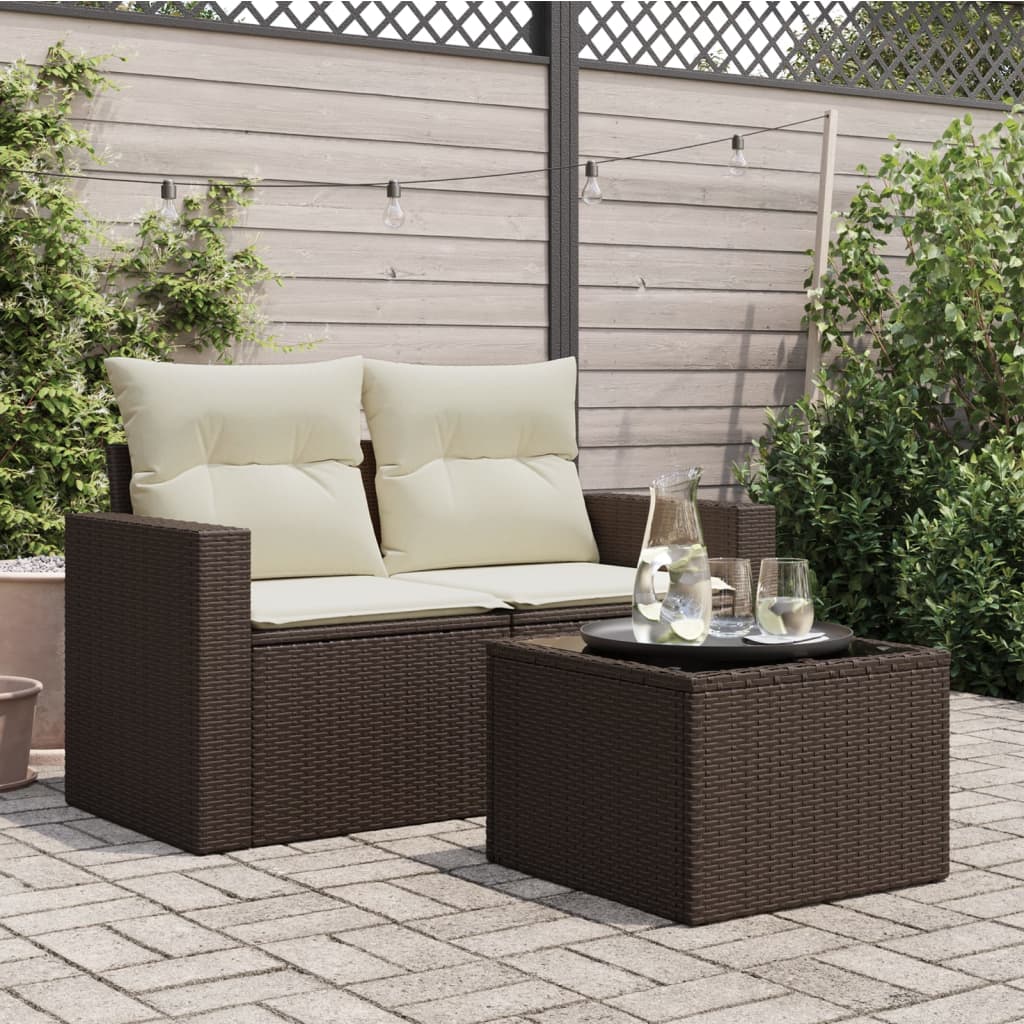 vidaXL Garden Table with Glass Top Brown 55x55x37 cm Poly Rattan