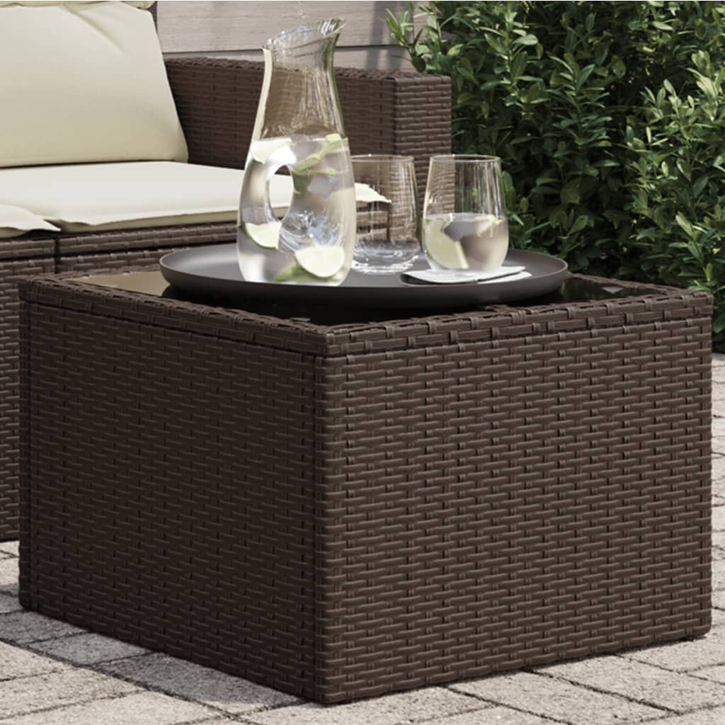 vidaXL Garden Table with Glass Top Brown 55x55x37 cm Poly Rattan