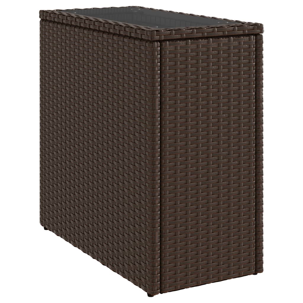 Garden Side Table with Glass Top Brown 58x27,5x55 cm Poly Rattan