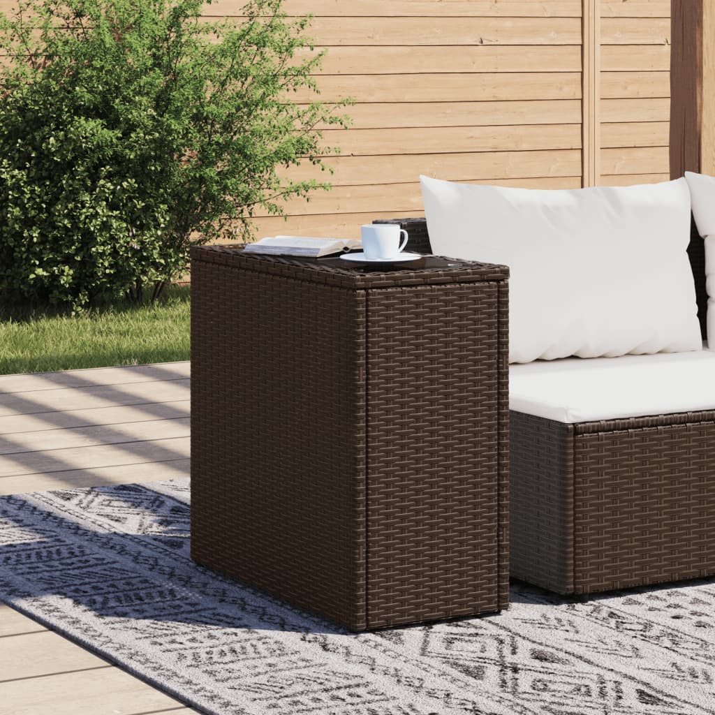 Garden Side Table with Glass Top Brown 58x27,5x55 cm Poly Rattan