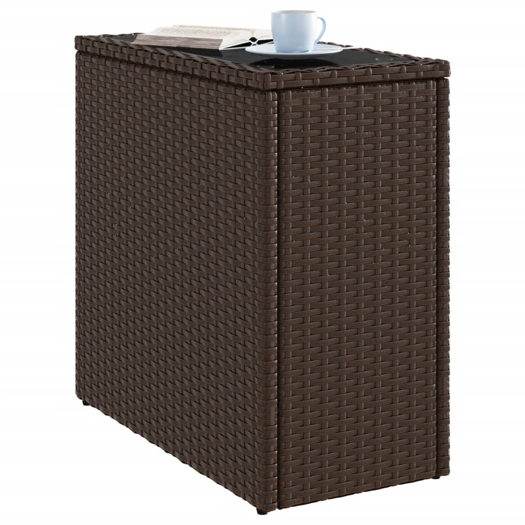 Garden Side Table with Glass Top Brown 58x27,5x55 cm Poly Rattan