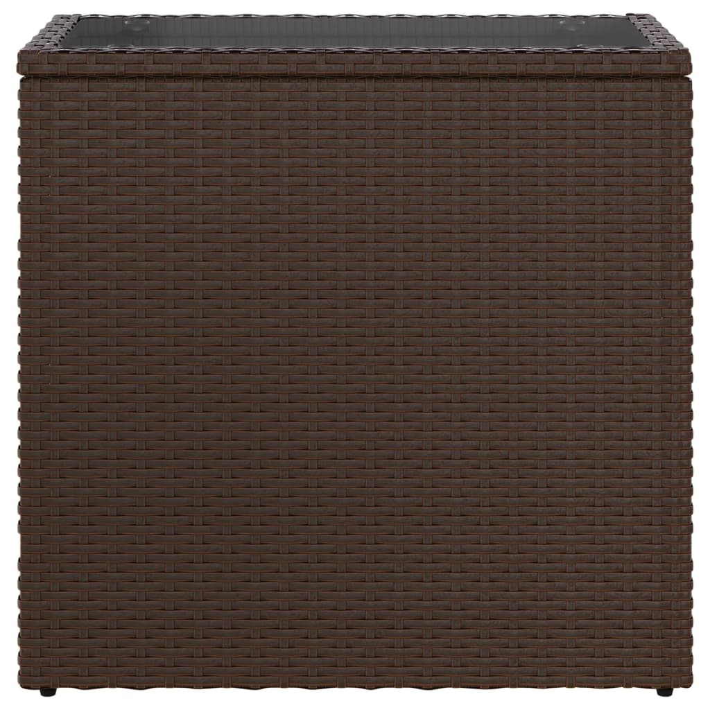 Garden Side Table with Glass Top Brown 58x27,5x55 cm Poly Rattan