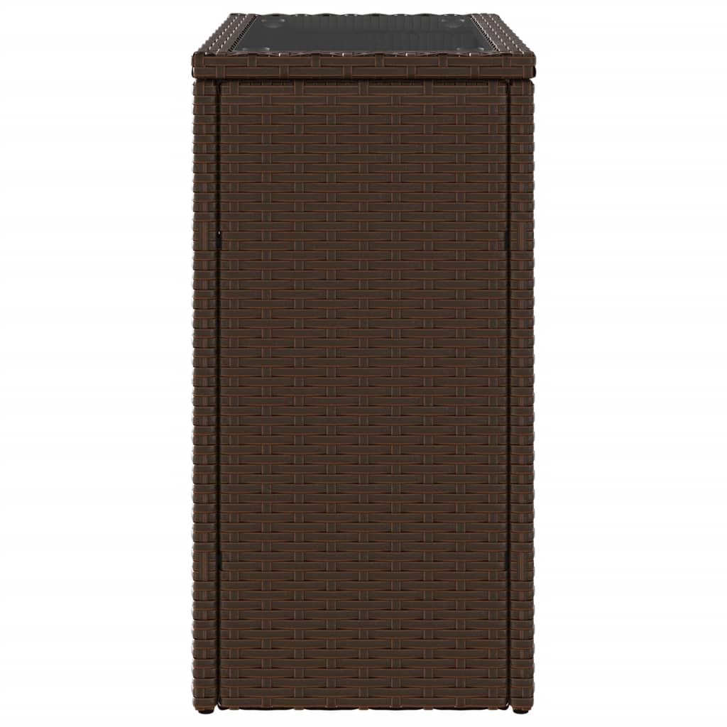 vidaXL Garden Side Table with Glass Top Brown 58x27.5x55 cm Poly Rattan