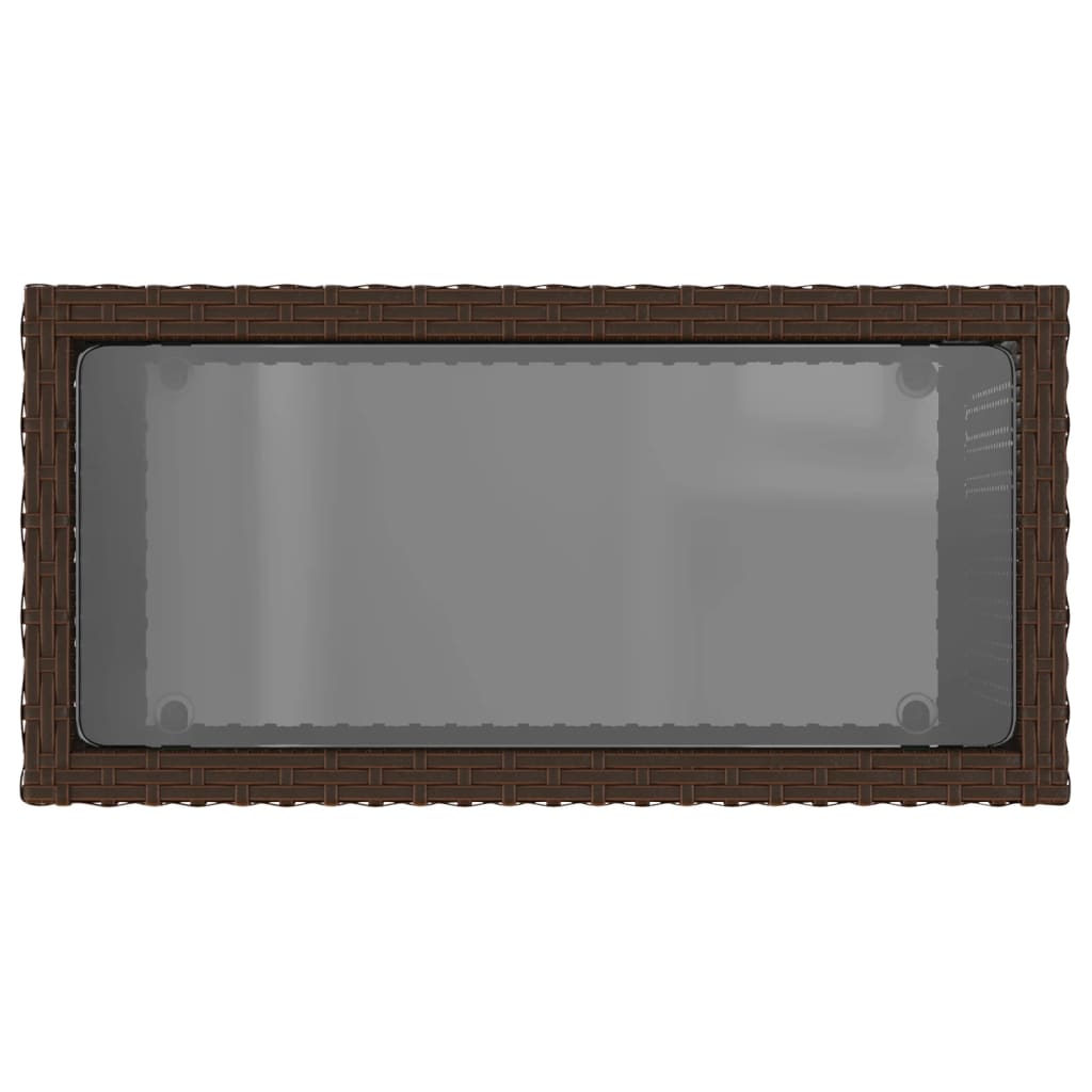 Garden Side Table with Glass Top Brown 58x27,5x55 cm Poly Rattan