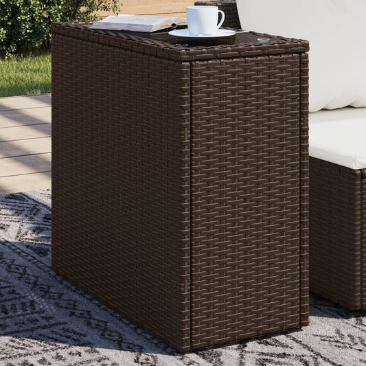 Garden Side Table with Glass Top Brown 58x27,5x55 cm Poly Rattan