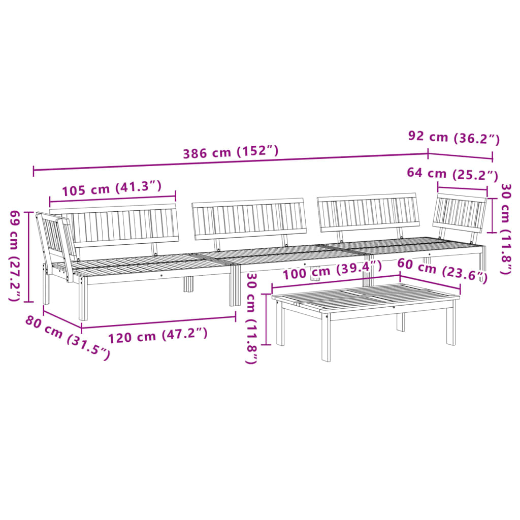 Pallet Sofa Set | Natural acacia | Solid acacia wood | Large | Modular