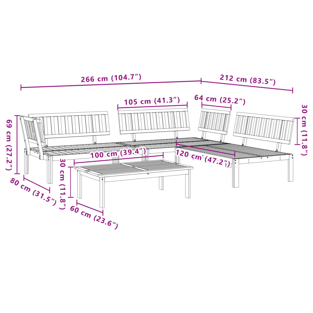 Pallet Sofa Set | Brown | Solid acacia wood | Modular | Garden Sofa Set