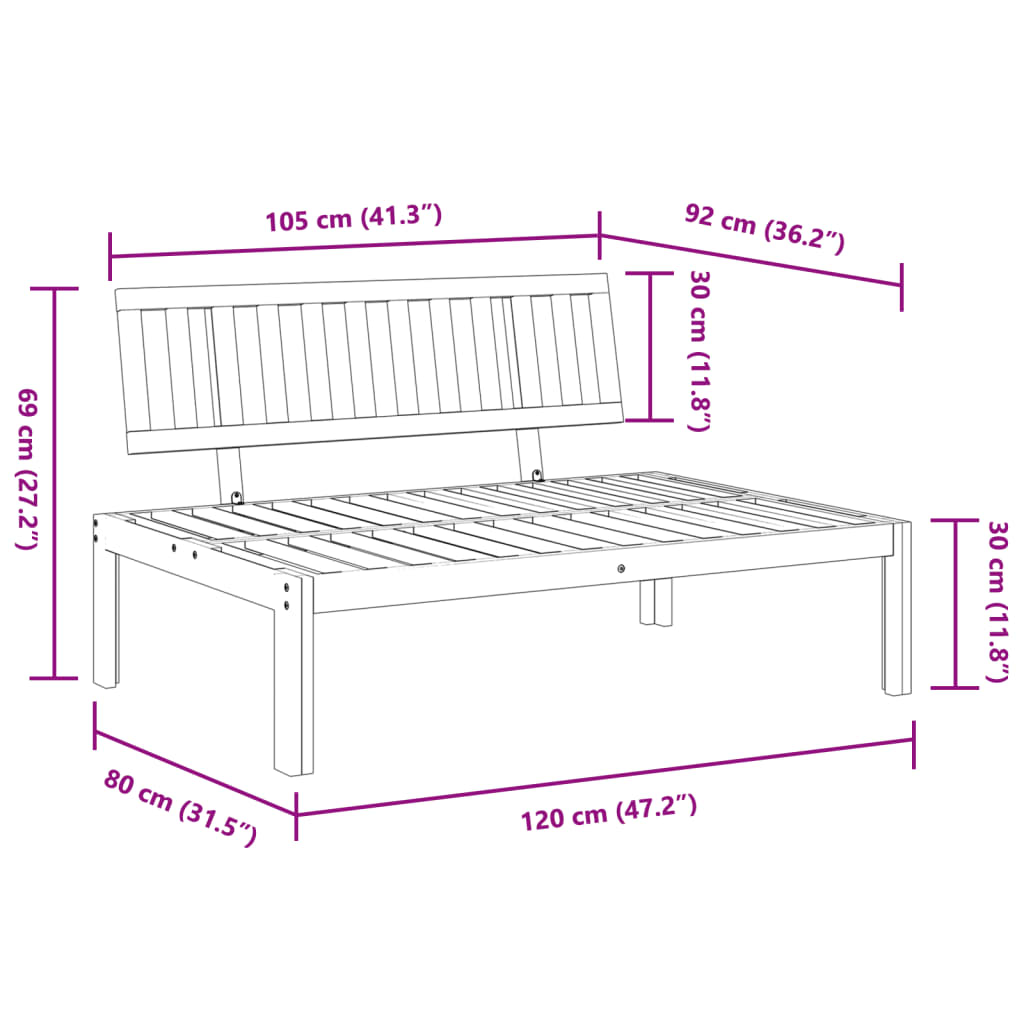 vidaXL Garden Pallet Middle Sofa Solid Wood Acacia