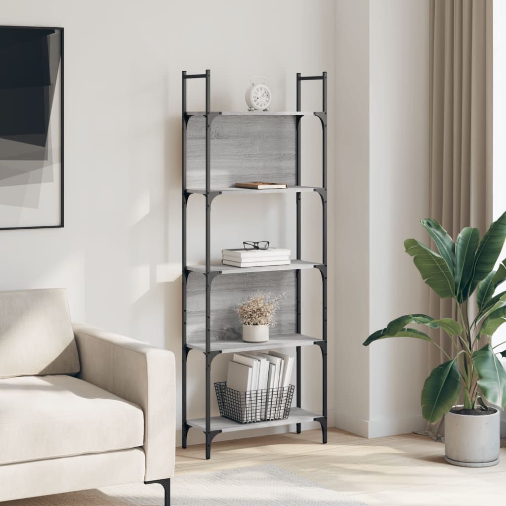 Bookshelf | Grey Sonoma | Engineered Wood, Powder-Coated Steel | 5-Tier