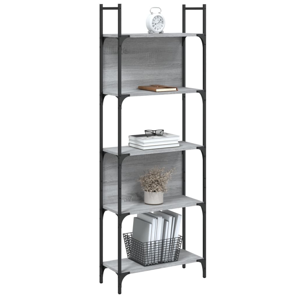 Bookshelf | Grey Sonoma | Engineered Wood, Powder-Coated Steel | 5-Tier