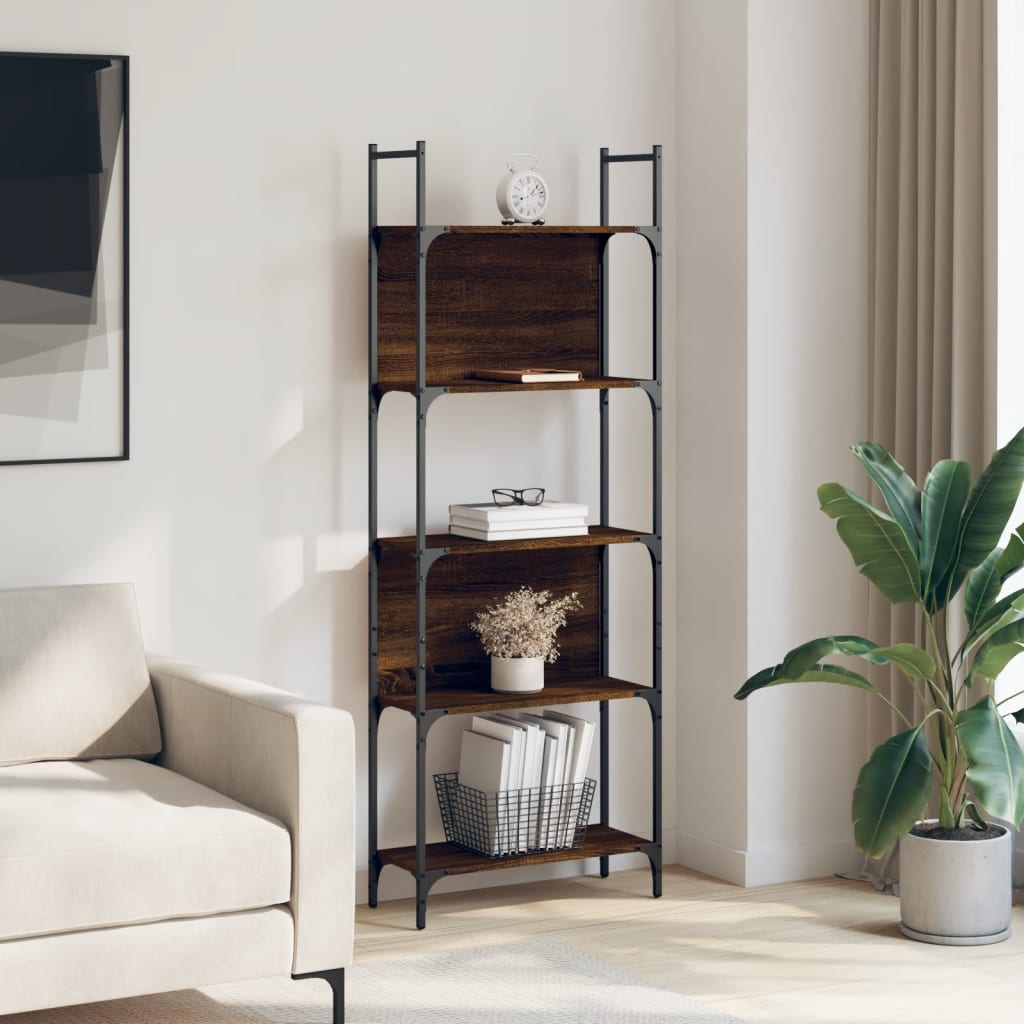Bookshelf | Brown Oak | Engineered Wood and Powder-Coated Steel | Tall