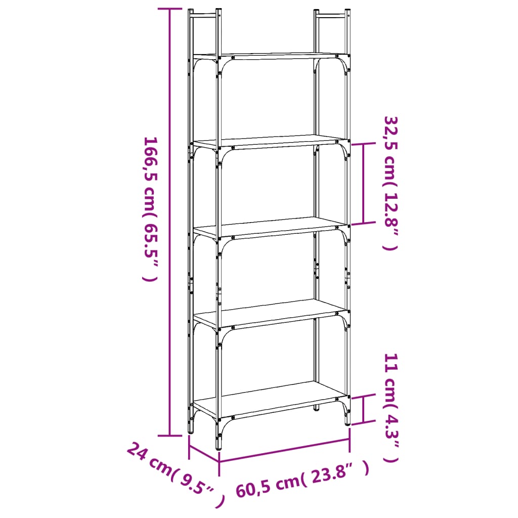 Bookshelf | Brown Oak | Engineered Wood and Powder-Coated Steel | Tall