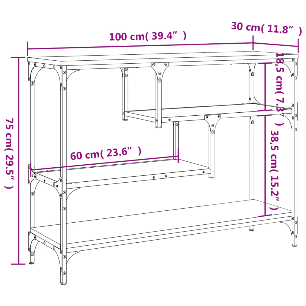 Console Table Smoked Oak 100x30x75 cm Engineered Wood