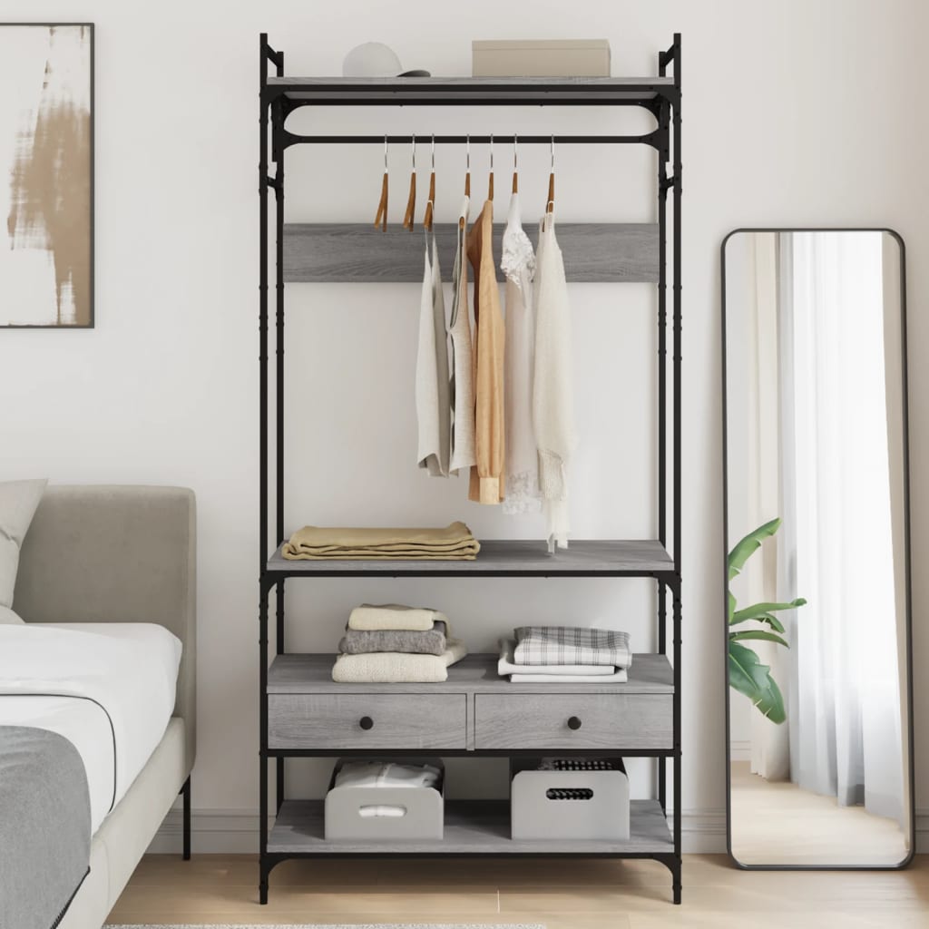 vidaXL Wardrobe with Drawers Grey Sonoma 89x39x184.5 cm Engineered Wood