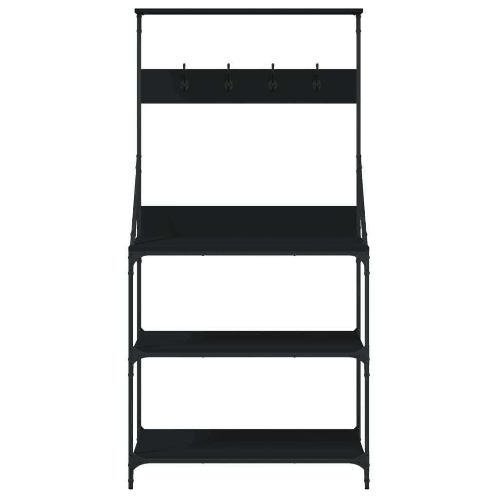 vidaXL Baker's Rack with Hooks 4-Tier Black Engineered Wood