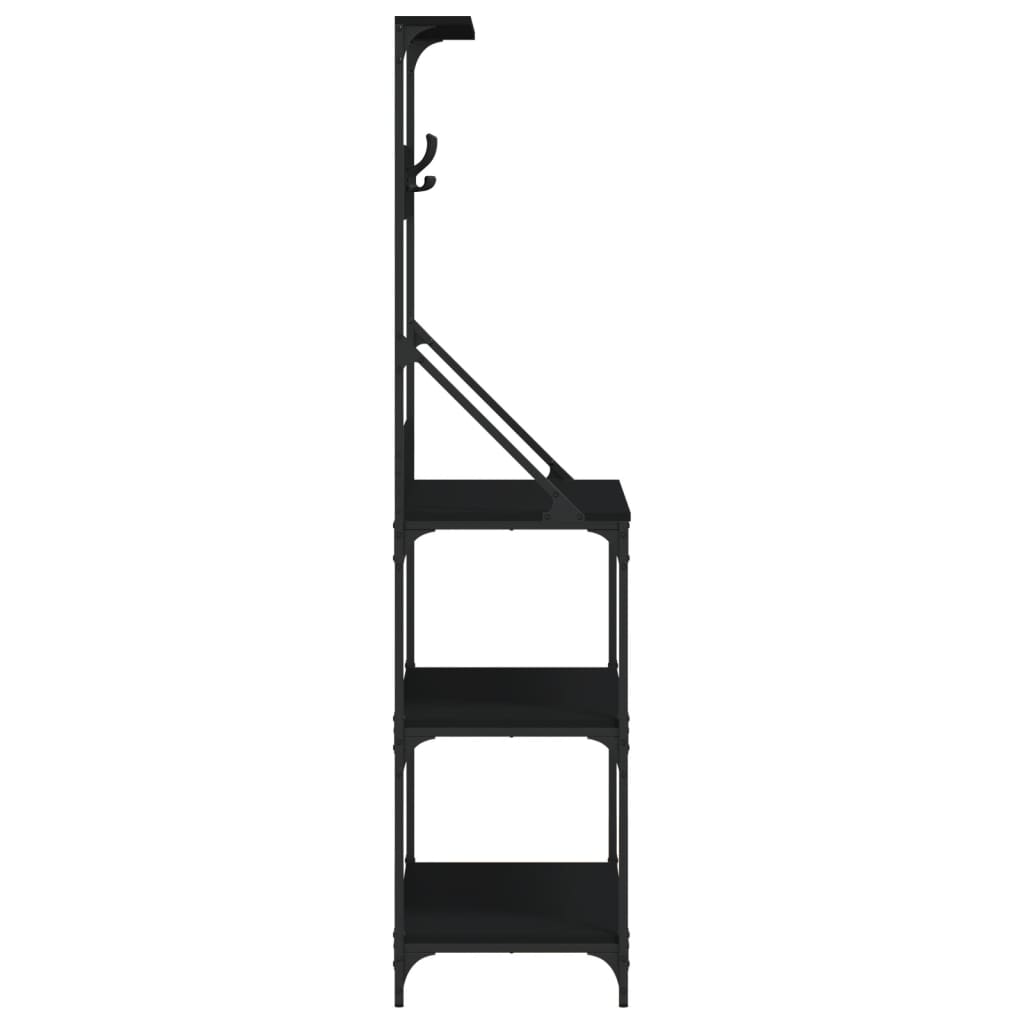 vidaXL Baker's Rack with Hooks 4-Tier Black Engineered Wood