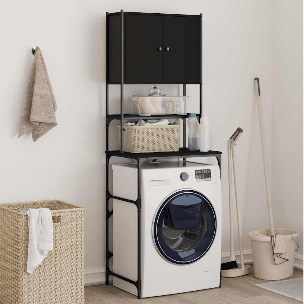 Washing Machine Cabinet Black 68x48,5x194 cm