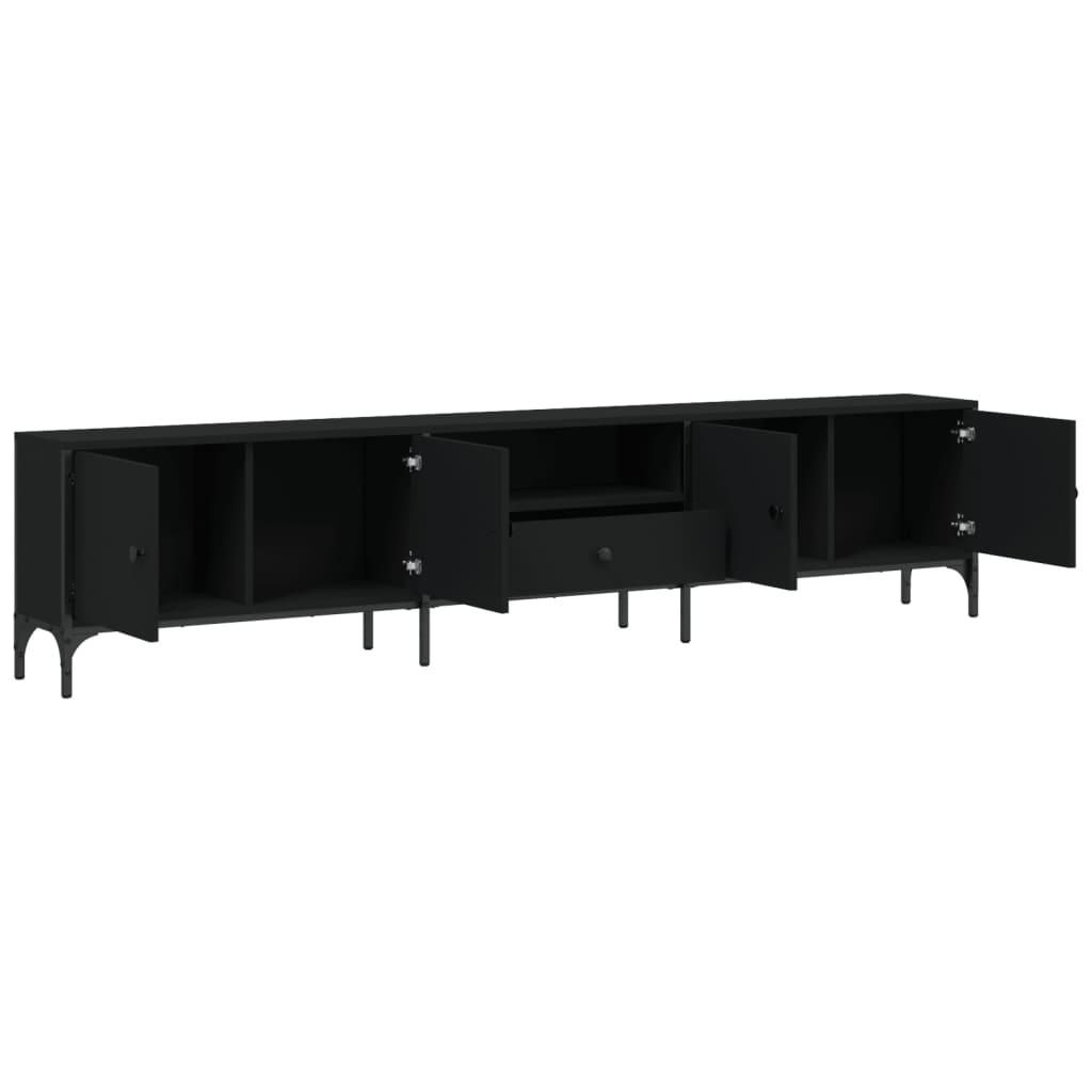 vidaXL TV Cabinet with Drawer Black 200x25x44 cm Engineered Wood