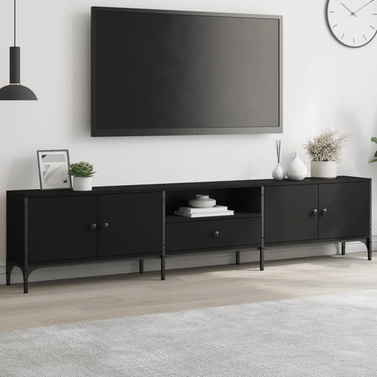 vidaXL TV Cabinet with Drawer Black 200x25x44 cm Engineered Wood