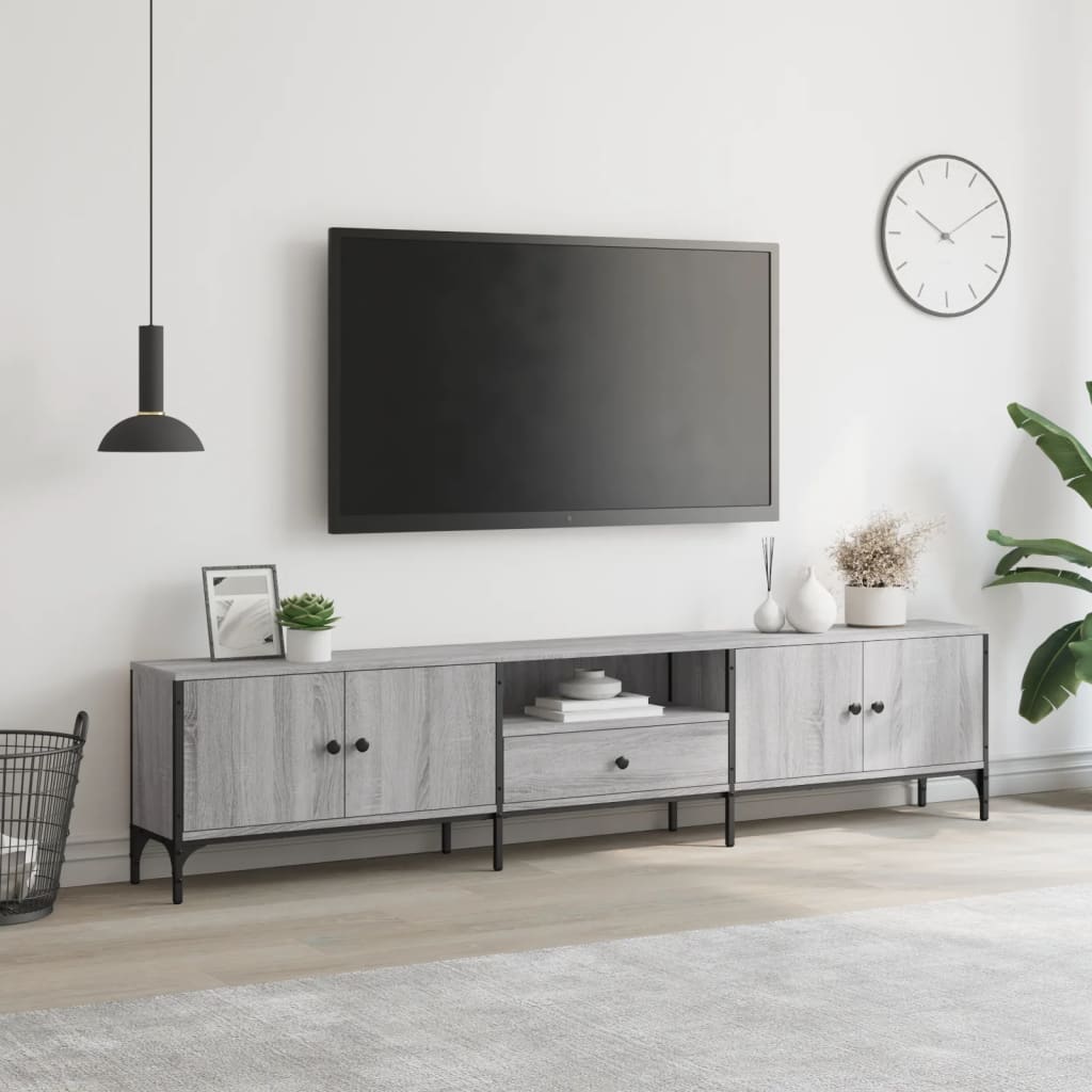 TV Cabinet with Drawer Grey Sonoma 200x25x44 cm Engineered Wood