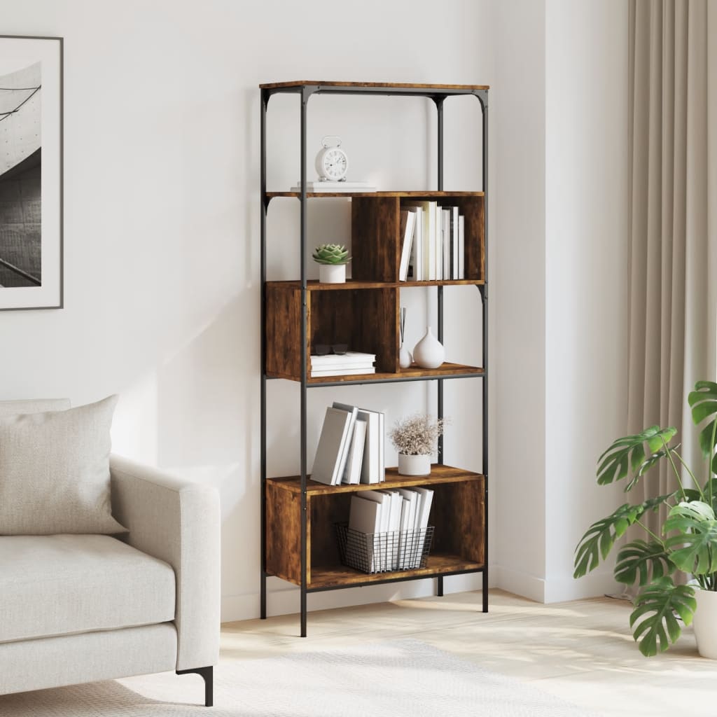 Bookcase 5-Tier Smoked Oak 76x33x188,5 cm Engineered Wood