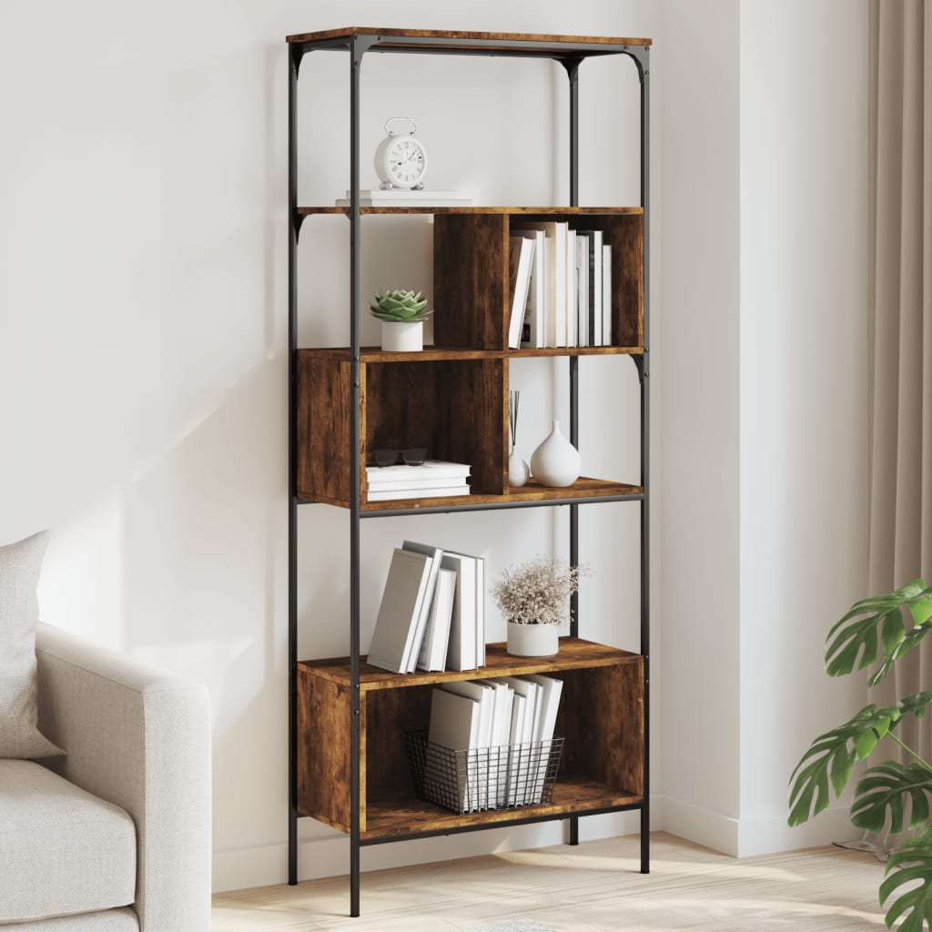 Bookcase 5-Tier Smoked Oak 76x33x188,5 cm Engineered Wood