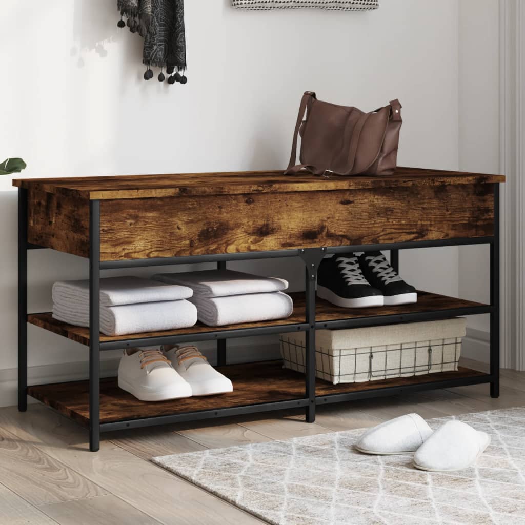 vidaXL Shoe Bench Smoked Oak 100x42.5x50 cm Engineered Wood