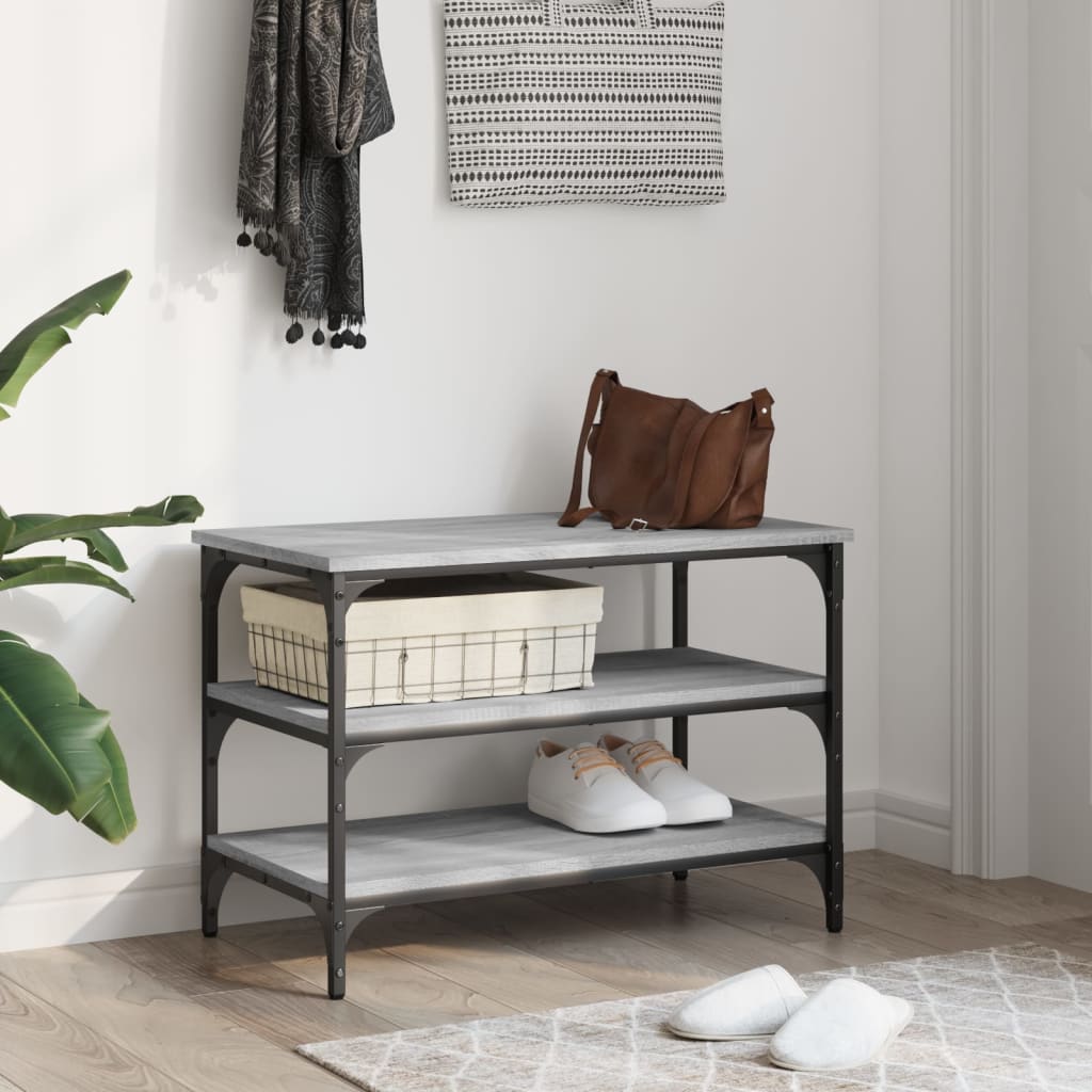 vidaXL Shoe Bench Grey Sonoma 70x38.5x49 cm Engineered Wood