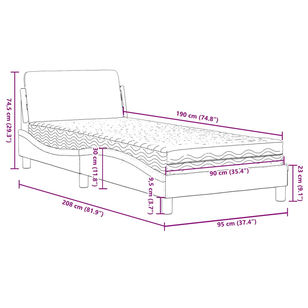 Bed with Mattress "Dover" Light Grey Single Fabric