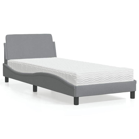 Bed with Mattress "Dover" Light Grey Single Fabric