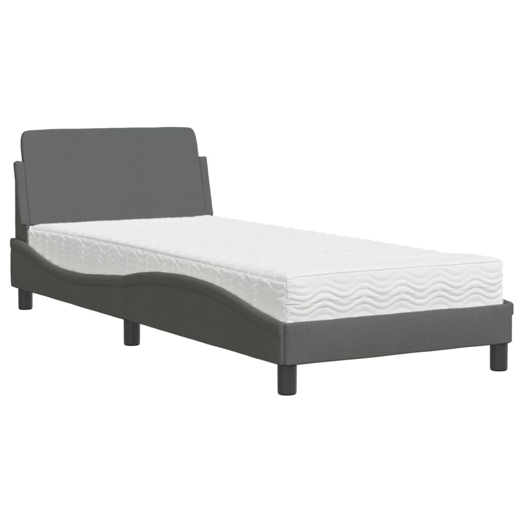 Bed with Mattress "Dover" Dark Grey Single Fabric