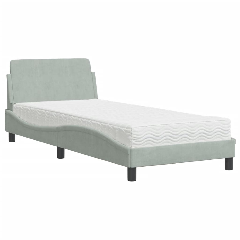 vidaXL Bed with Mattress Light Grey Single Velvet