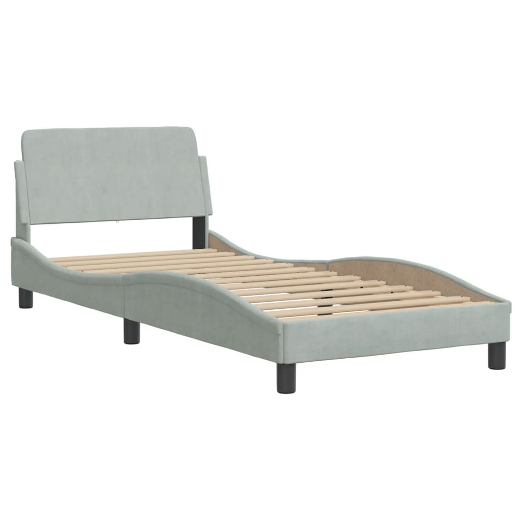 Bed with Mattress "Dover" Light Grey Single Velvet