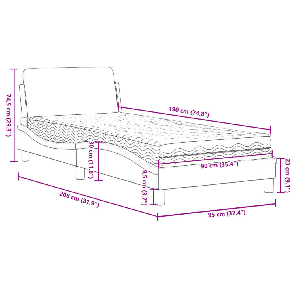 Bed with Mattress "Dover" Light Grey Single Velvet