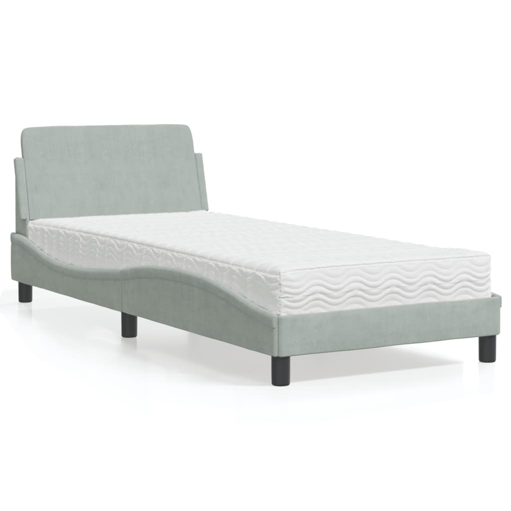 vidaXL Bed with Mattress Light Grey Single Velvet