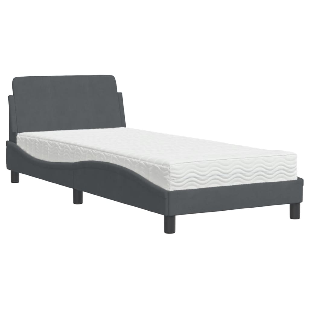 Bed with Mattress "Dover" Dark Grey Single Velvet