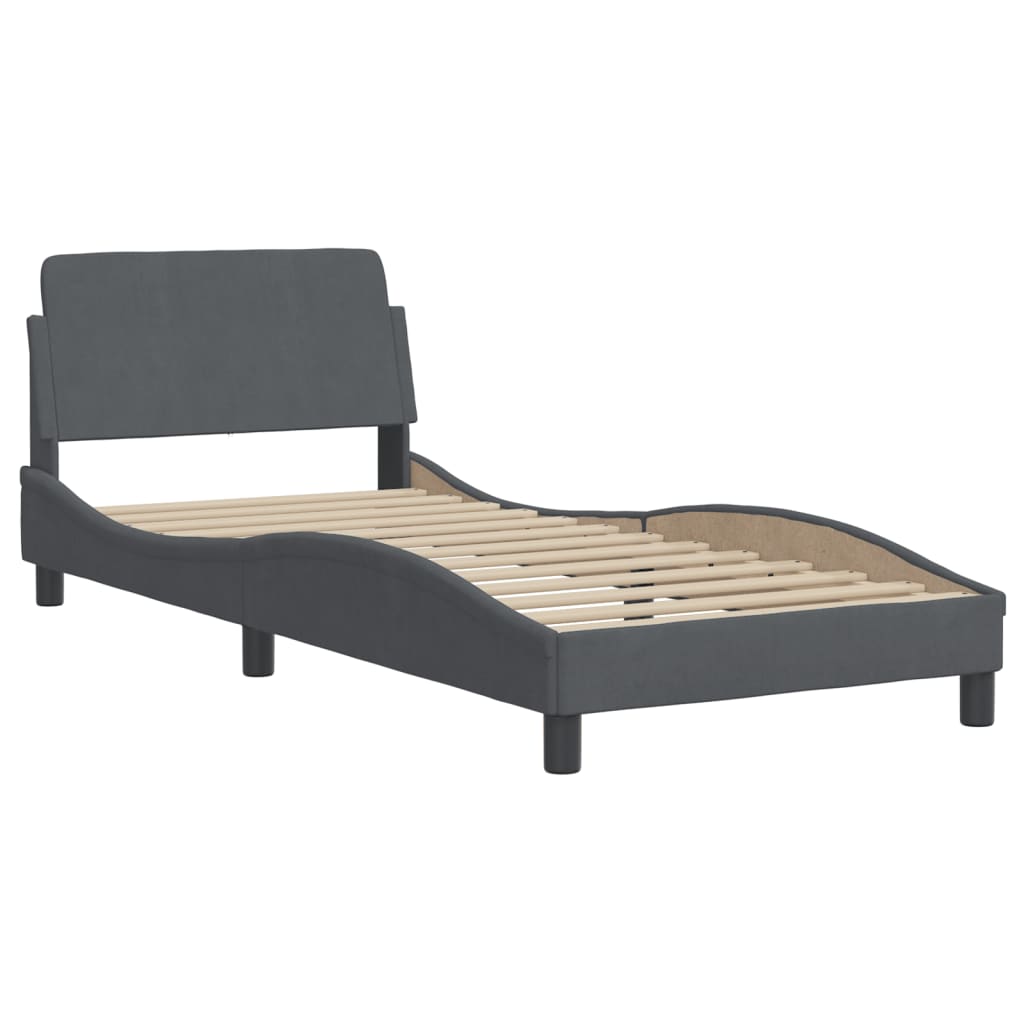 Bed with Mattress "Dover" Dark Grey Single Velvet