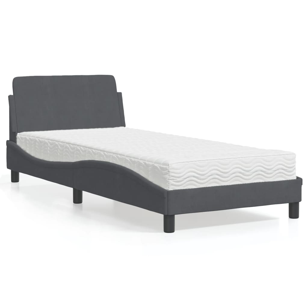 Bed with Mattress "Dover" Dark Grey Single Velvet