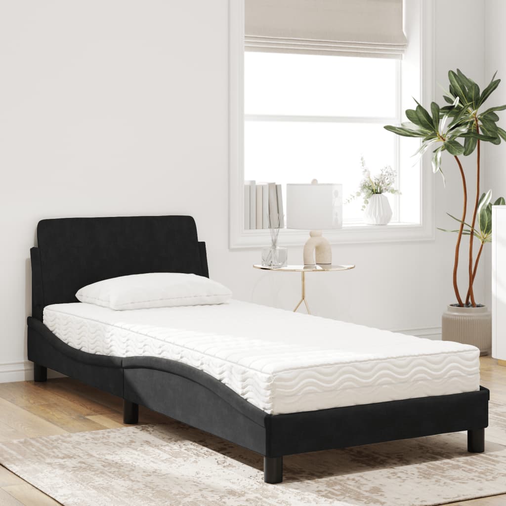 vidaXL Bed with Mattress Black Single Velvet