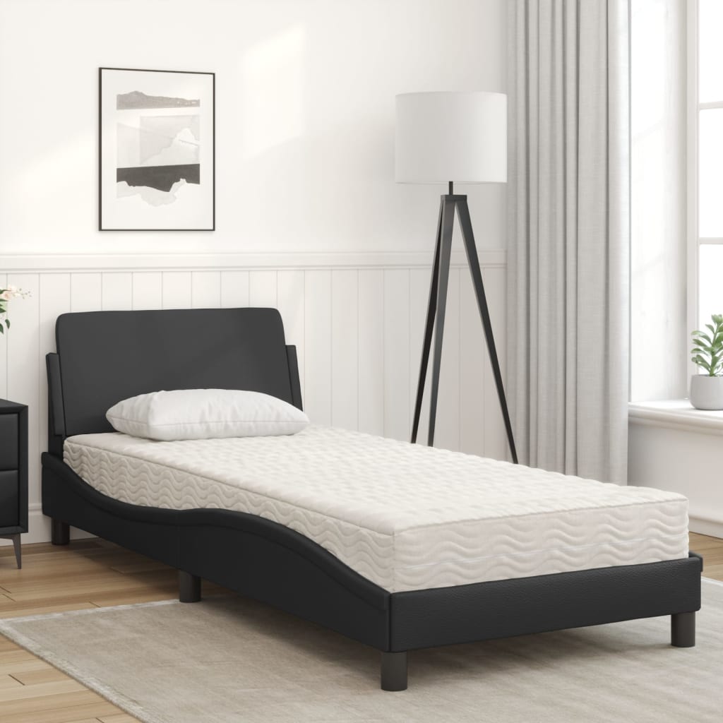 vidaXL Bed with Mattress Black Single Faux Leather