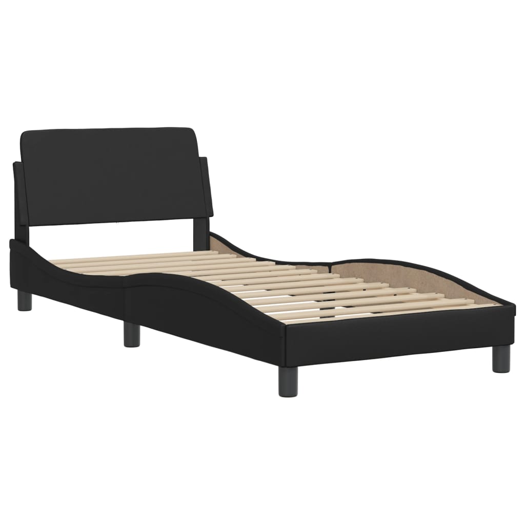 vidaXL Bed with Mattress Black Single Faux Leather