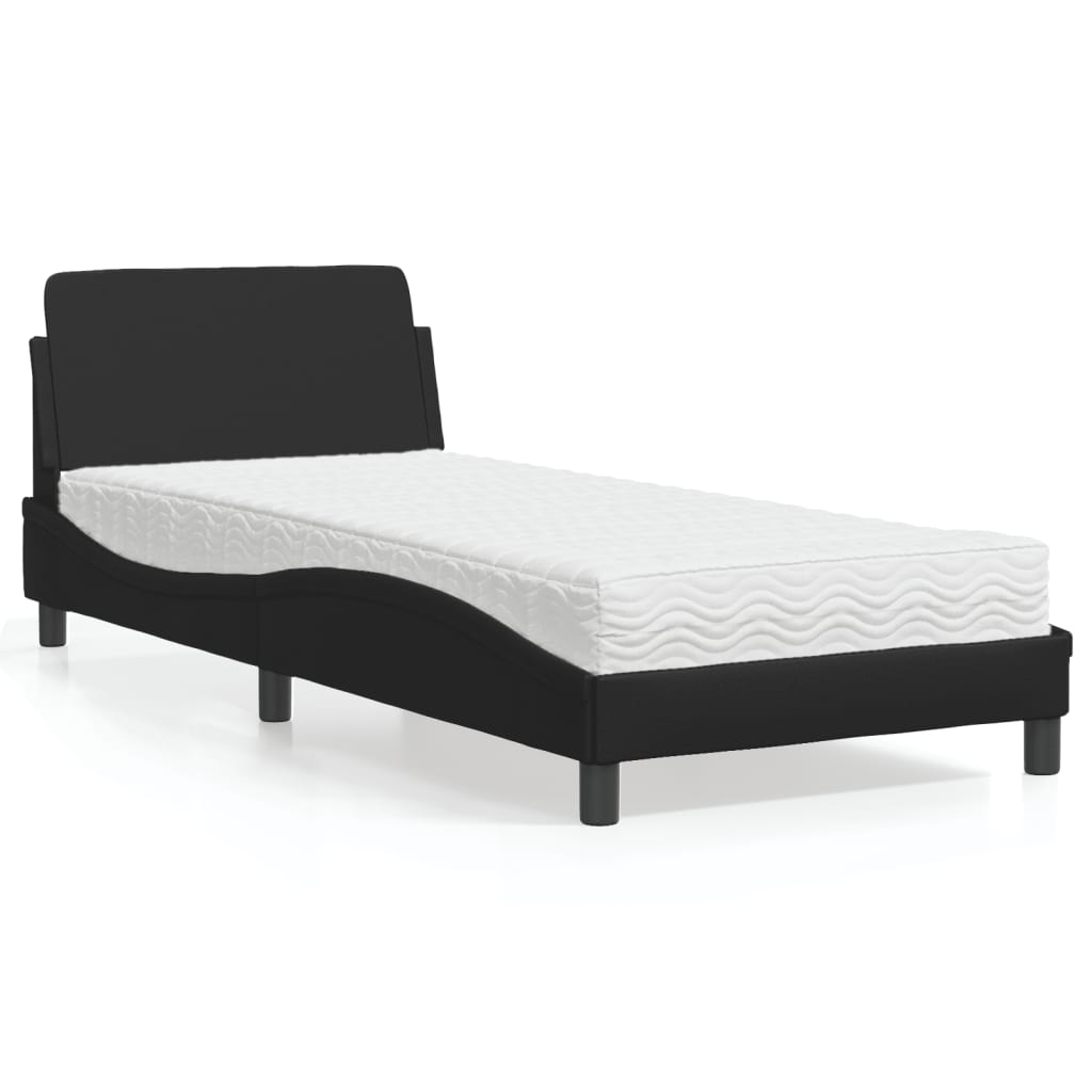 vidaXL Bed with Mattress Black Single Faux Leather