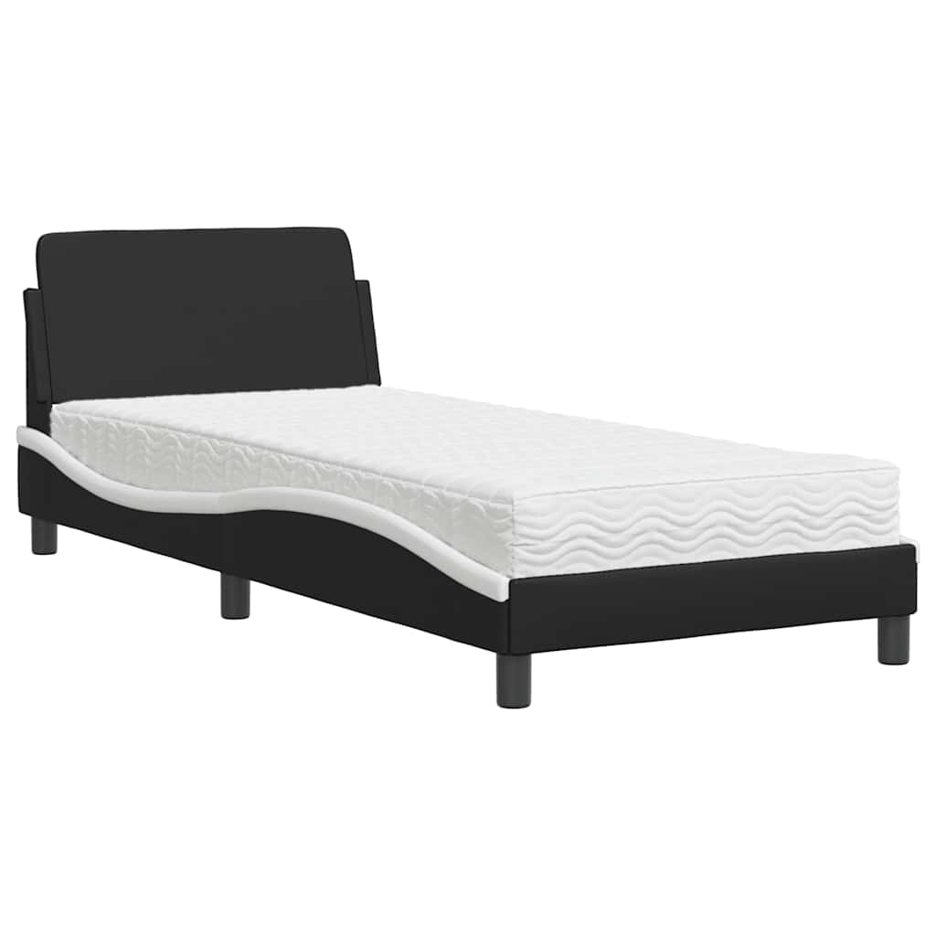 Bed with Mattress "Dover" Black and White Single Faux Leather