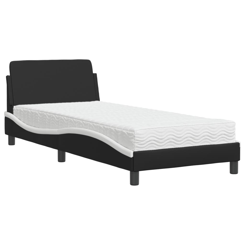 vidaXL Bed with Mattress Black and White Single Faux Leather