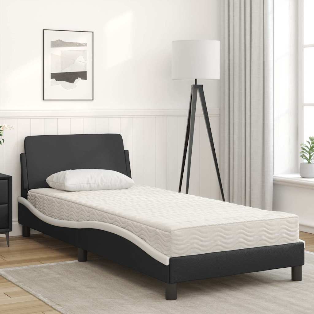 Bed with Mattress "Dover" Black and White Single Faux Leather
