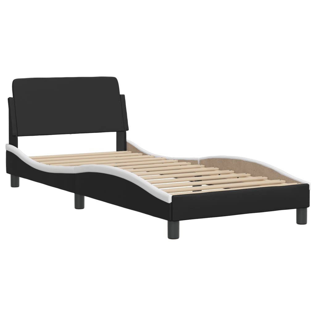 vidaXL Bed with Mattress Black and White Single Faux Leather