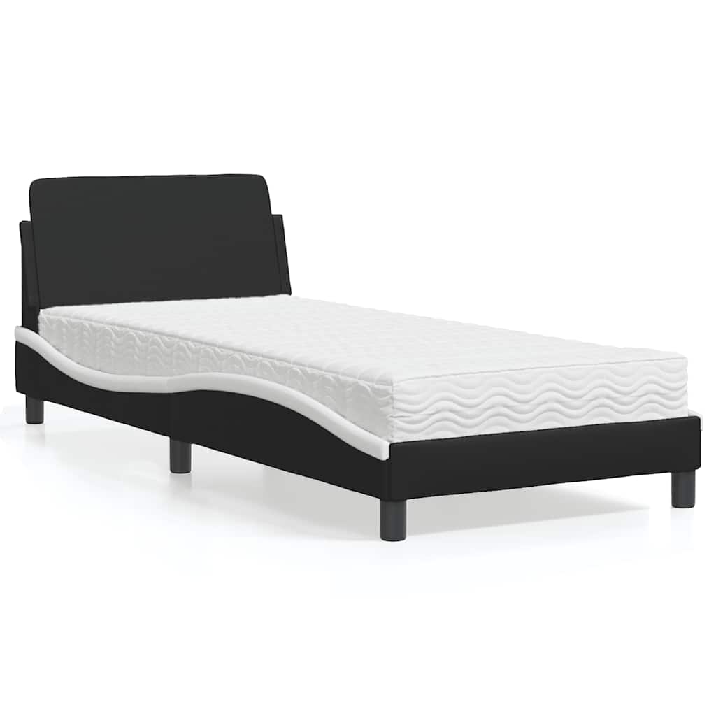 Bed with Mattress "Dover" Black and White Single Faux Leather