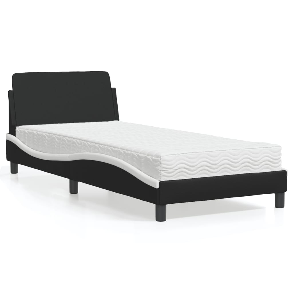 vidaXL Bed with Mattress Black and White Single Faux Leather